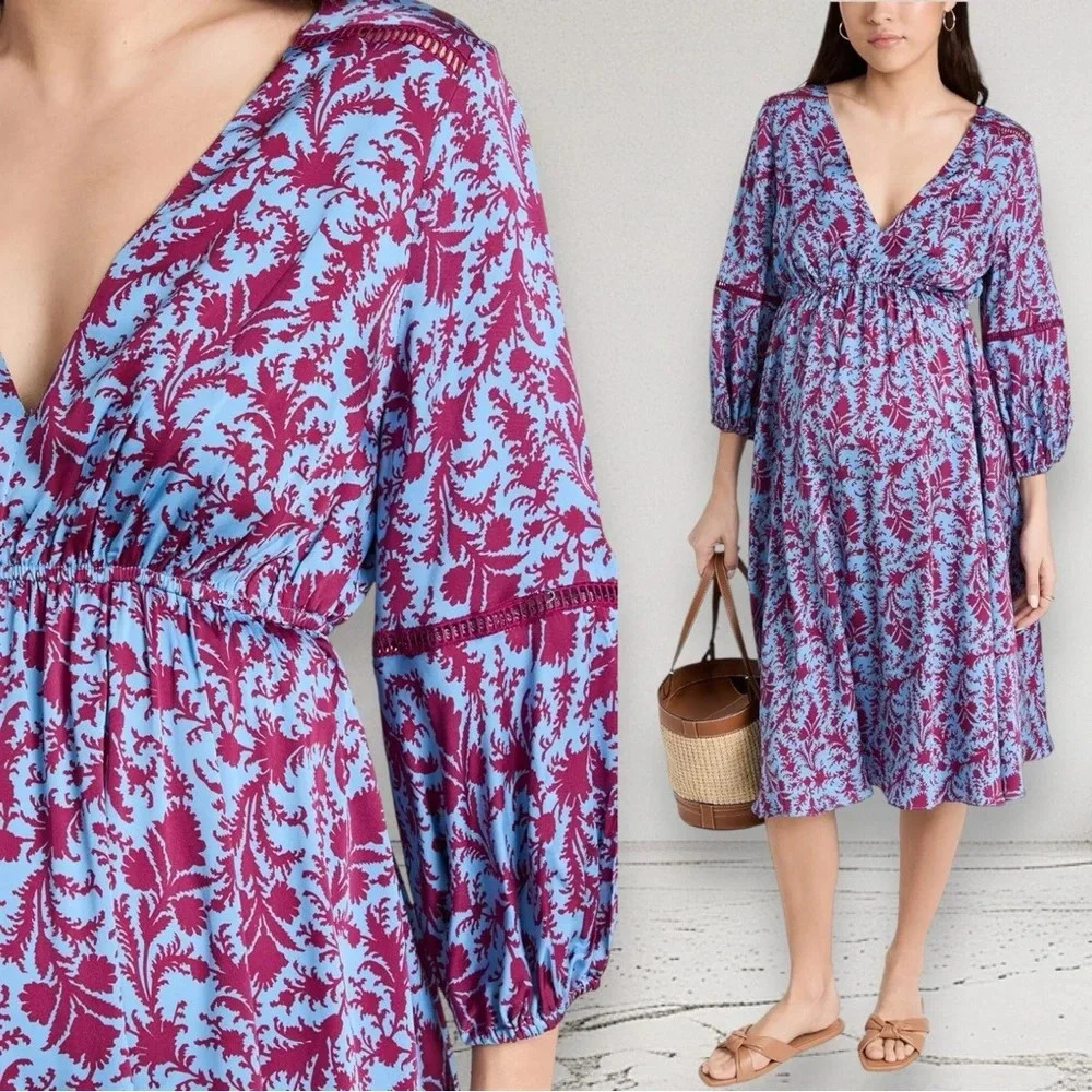 NEW HATCH The Juliet Printed Dress in Sky blue Magenta Floral Size 0 - Picture 13 of 16